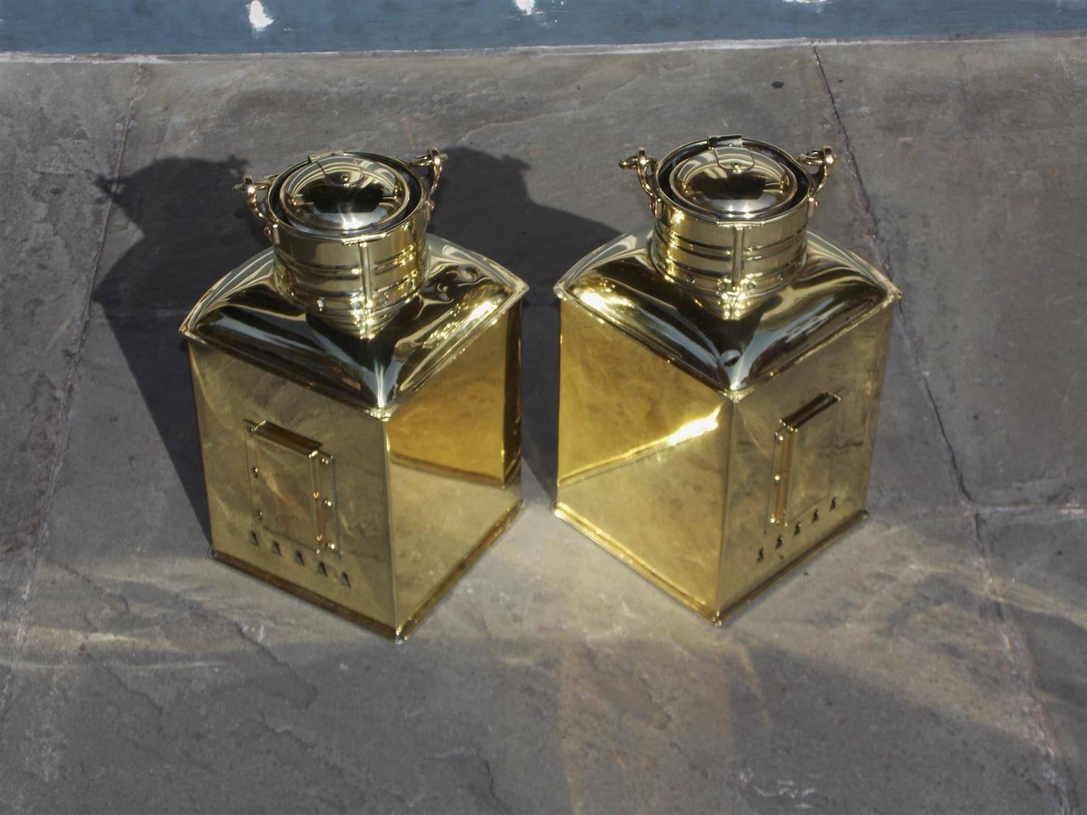 American Pair of Brass Port and Starboard Ship Lanterns with Fresnel Lenses. NY, C. 1900