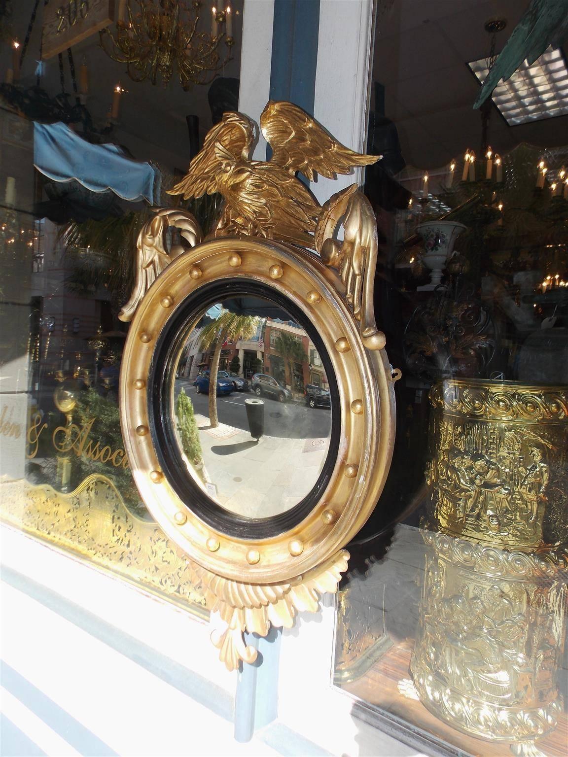 antique federal eagle gold giltwood frame with convex mirror