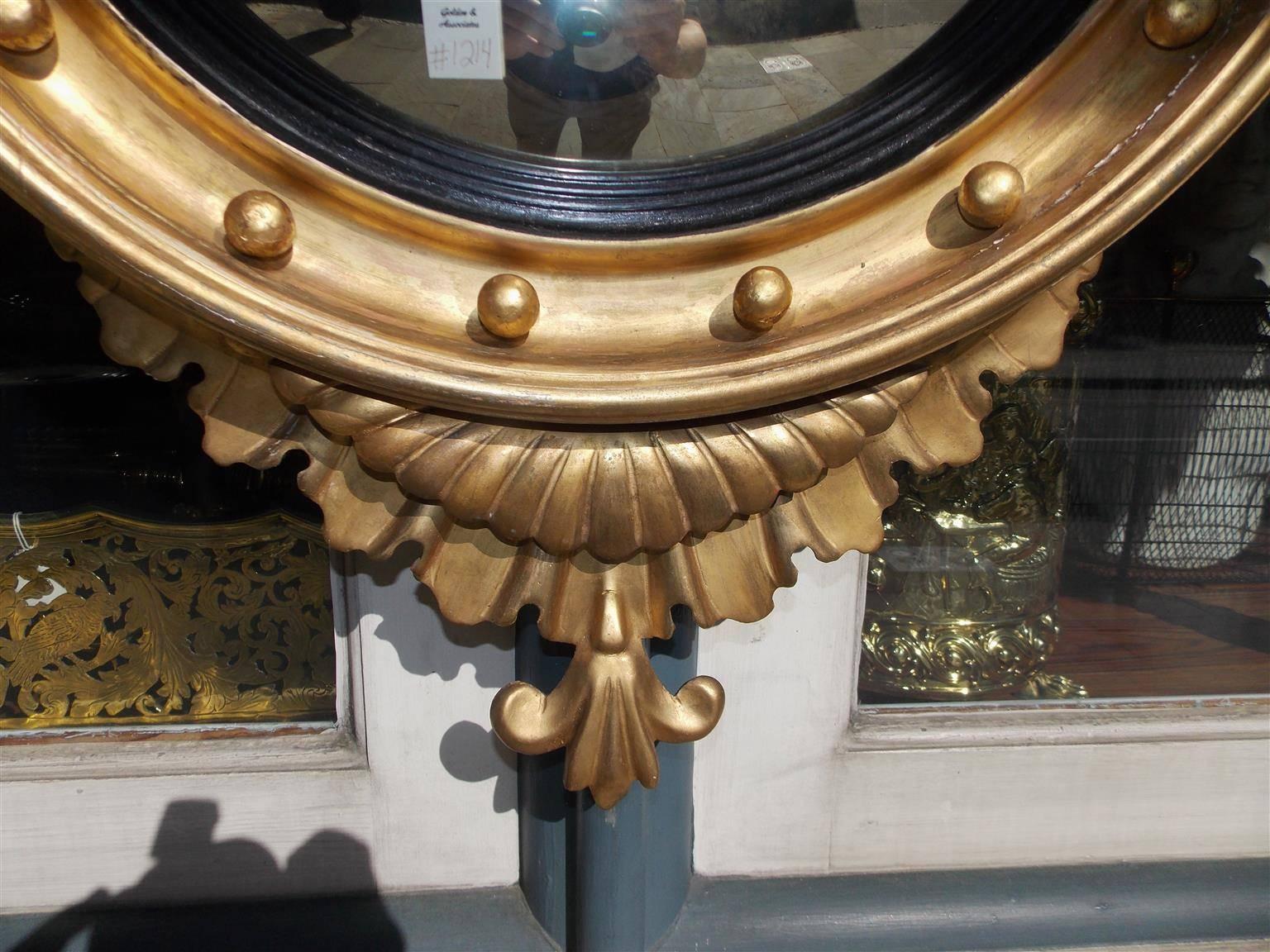 Ebonized American Federal Gilt Convex Mirror with Perched Eagle, Circa 1820