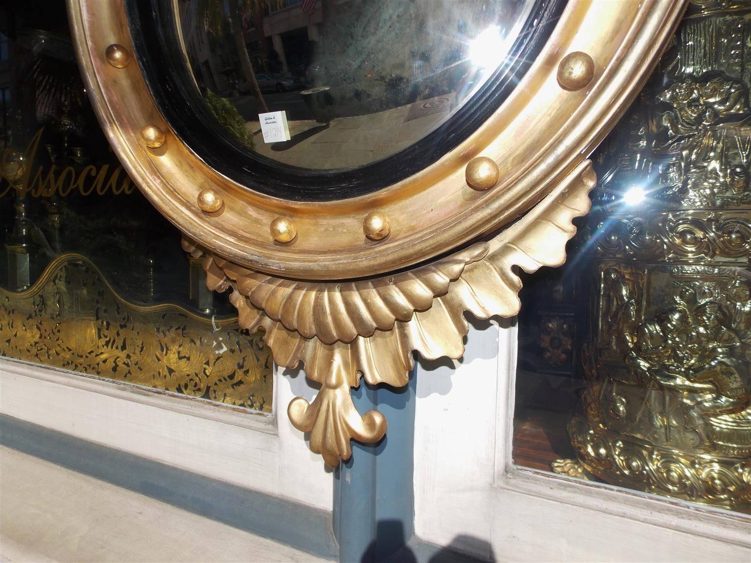Early 19th Century American Federal Gilt Convex Mirror with Perched Eagle, Circa 1820