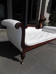 English Regency Kings Wood Carved Lotus Upholstered Recamier, Circa 1810
