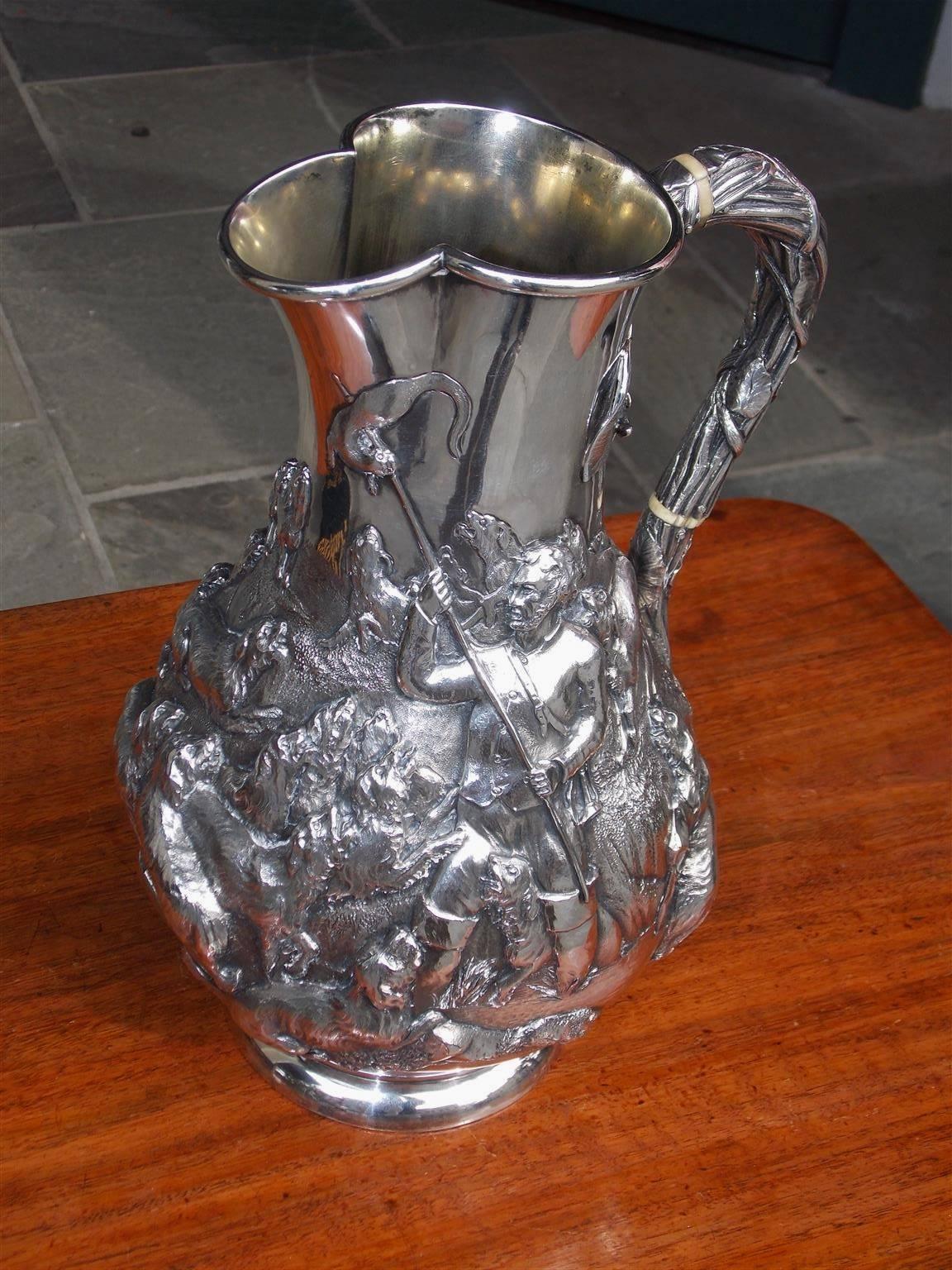 English Sterling Silver Intricately Embossed Pitcher, Circa 1780 In Excellent Condition In Hollywood, SC