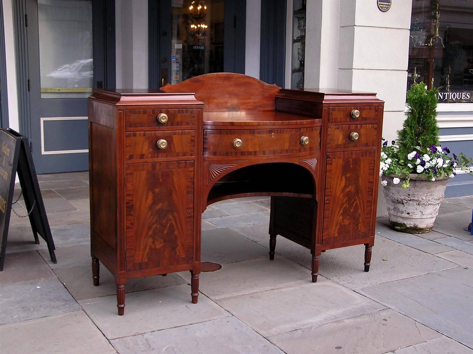 Cast American Sheraton Mahogany Sideboard with Flanking Cabinets, Circa 1820 For Sale