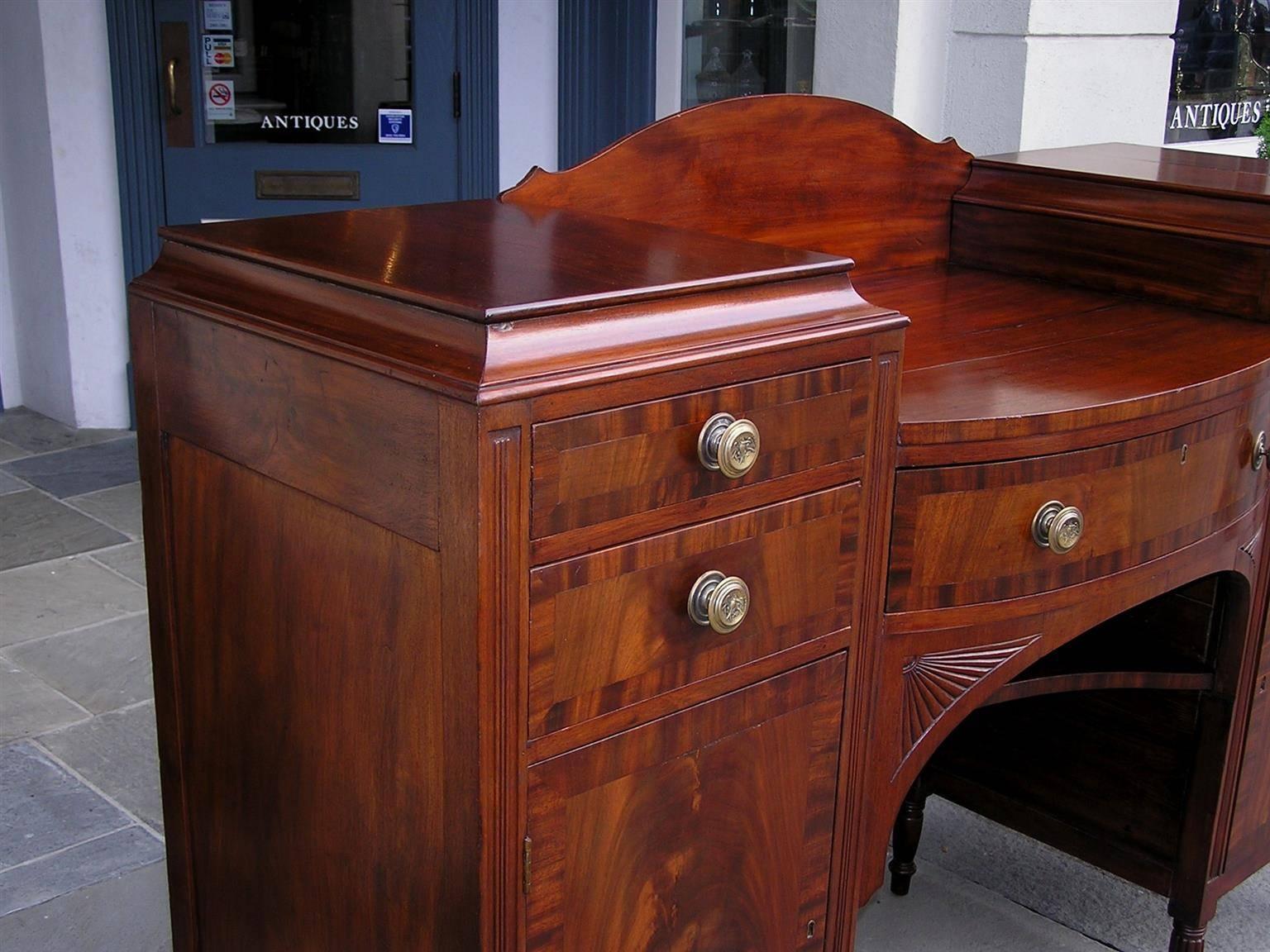 Early 19th Century American Sheraton Mahogany Sideboard with Flanking Cabinets, Circa 1820 For Sale