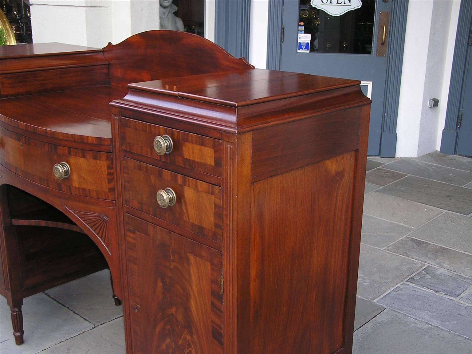 Brass American Sheraton Mahogany Sideboard with Flanking Cabinets, Circa 1820 For Sale