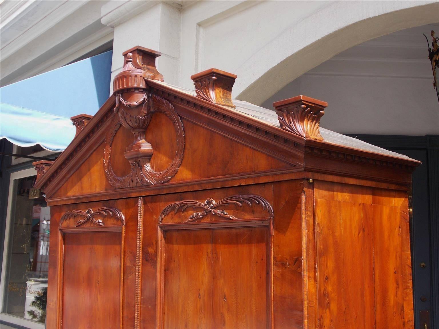 Mid-18th Century Dutch Yew Wood Paladian & Bombay Linen Press, Circa 1760 For Sale