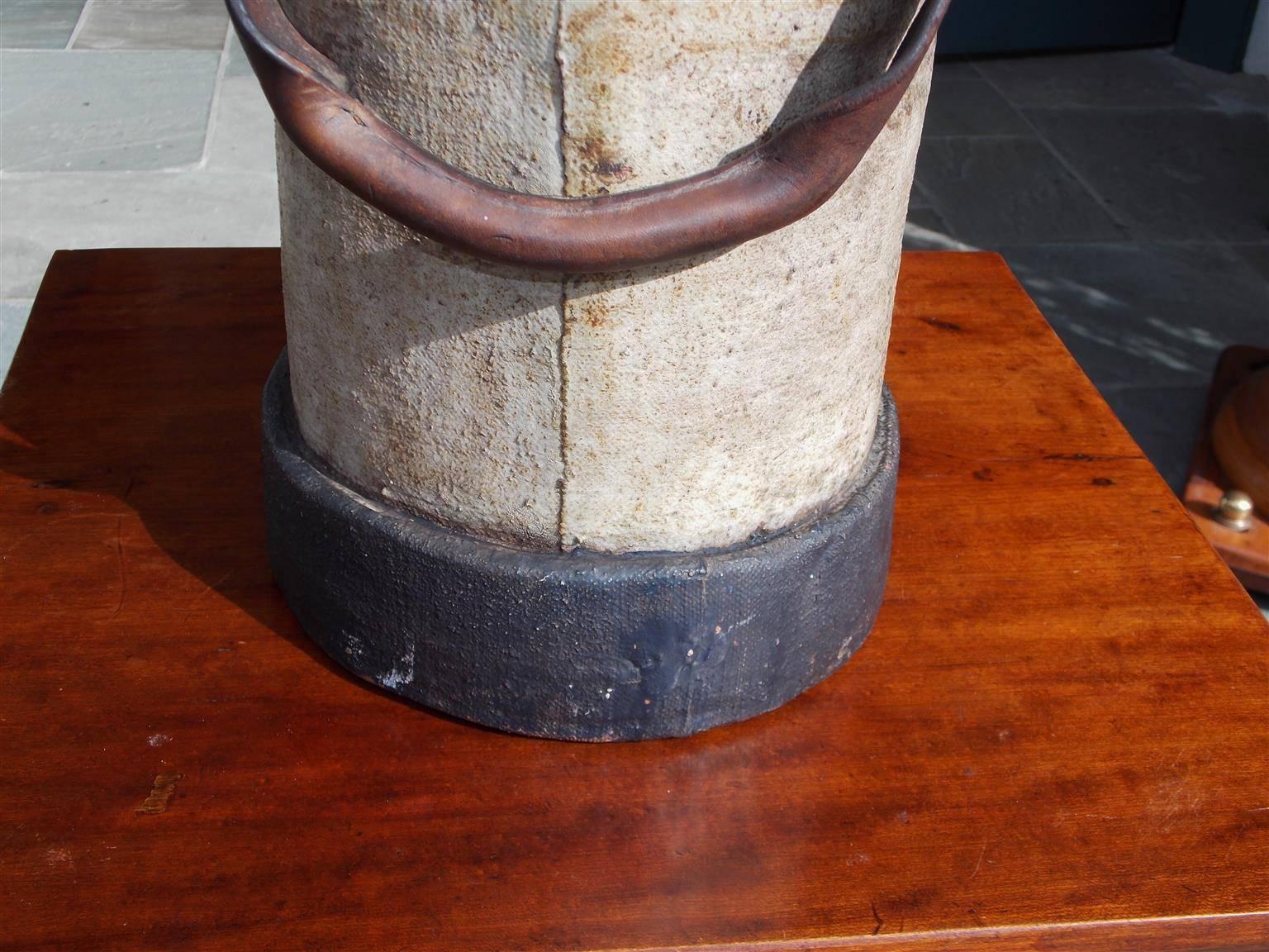 Brass British Royal Navy Leather Shot Bucket, Circa 1820