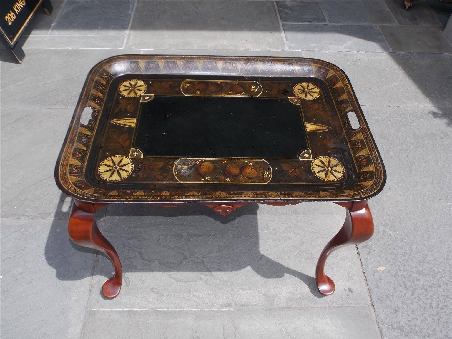 American Empire American Tole and Mahogany Tray on Stand, Circa 1830 For Sale
