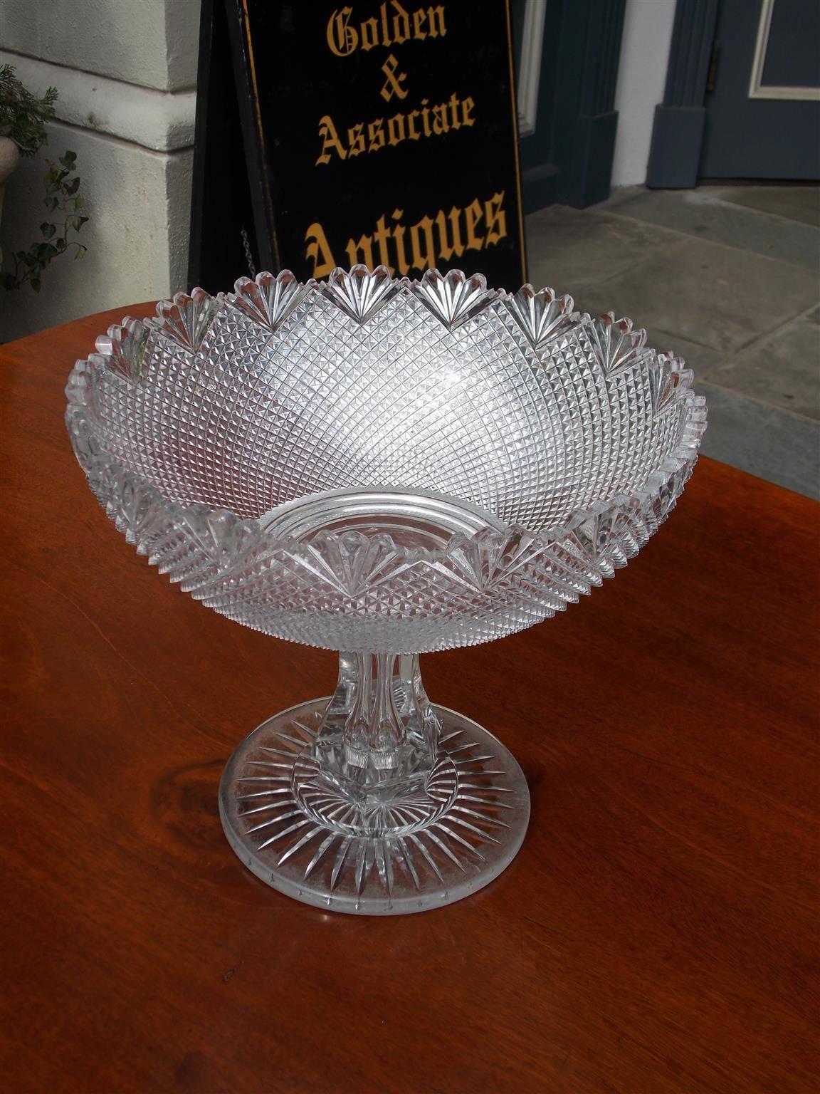 Hand-Crafted Irish Cut Crystal Pedestal Compote, Circa 1780