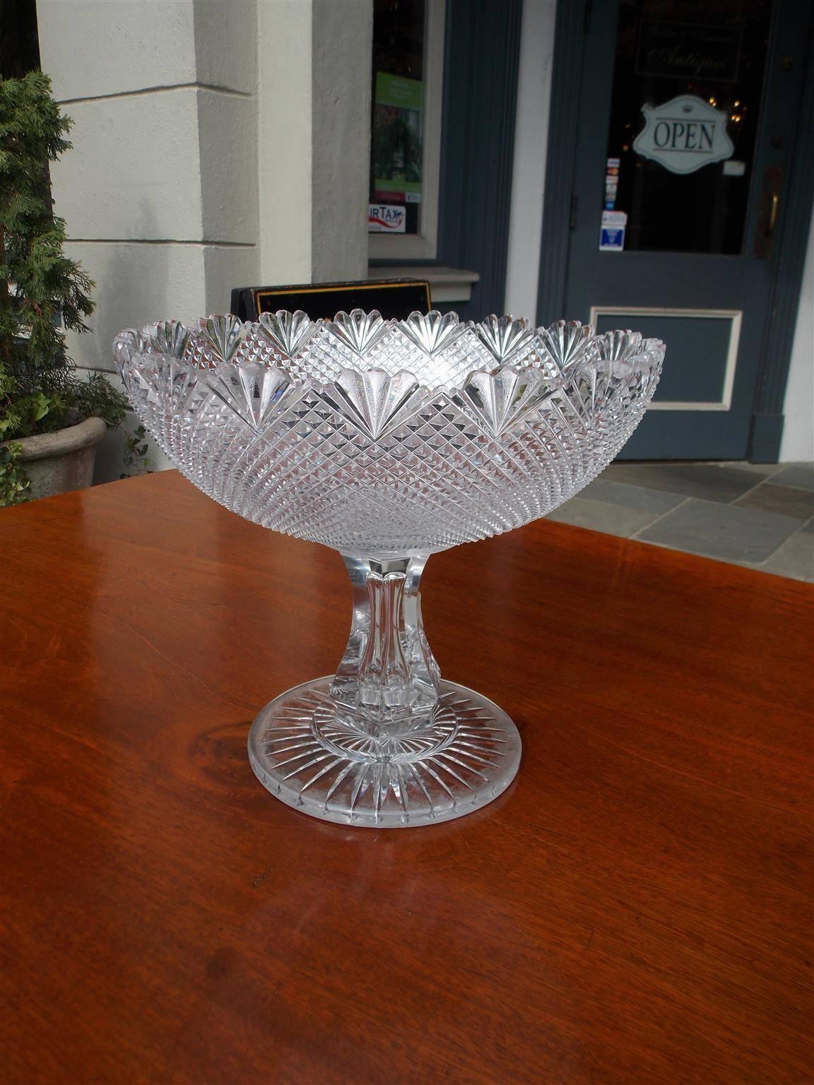 Irish Cut Crystal Pedestal Compote, Circa 1780 In Excellent Condition In Hollywood, SC