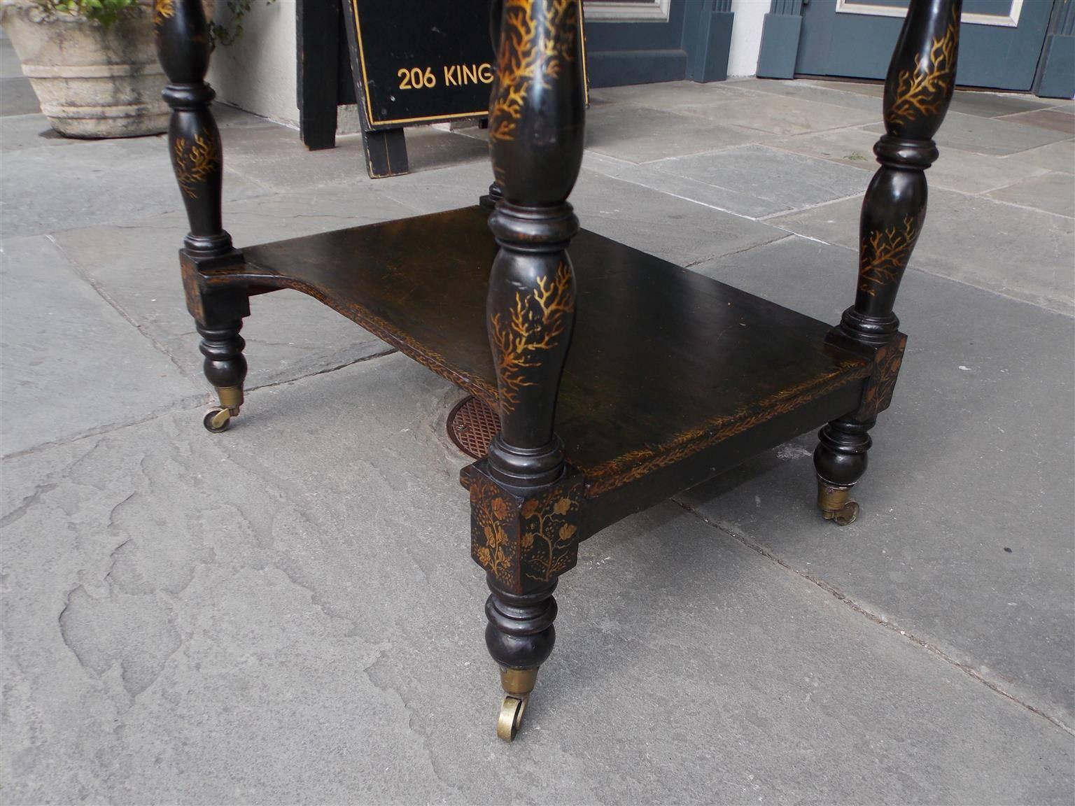 Fine American Black Lacquered & Japanned Stand, New York, Circa 1815 2