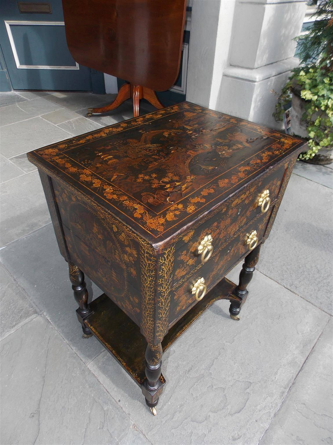 Fine American Black Lacquered & Japanned Stand, New York, Circa 1815 In Excellent Condition In Hollywood, SC