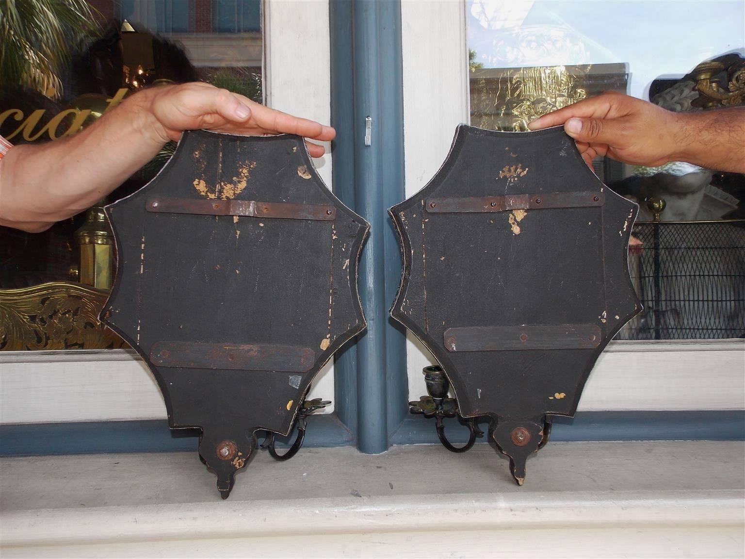 Pair of Venetian Bronze & Decorative Etched Mirrored Wall Sconces, Circa 1800 1