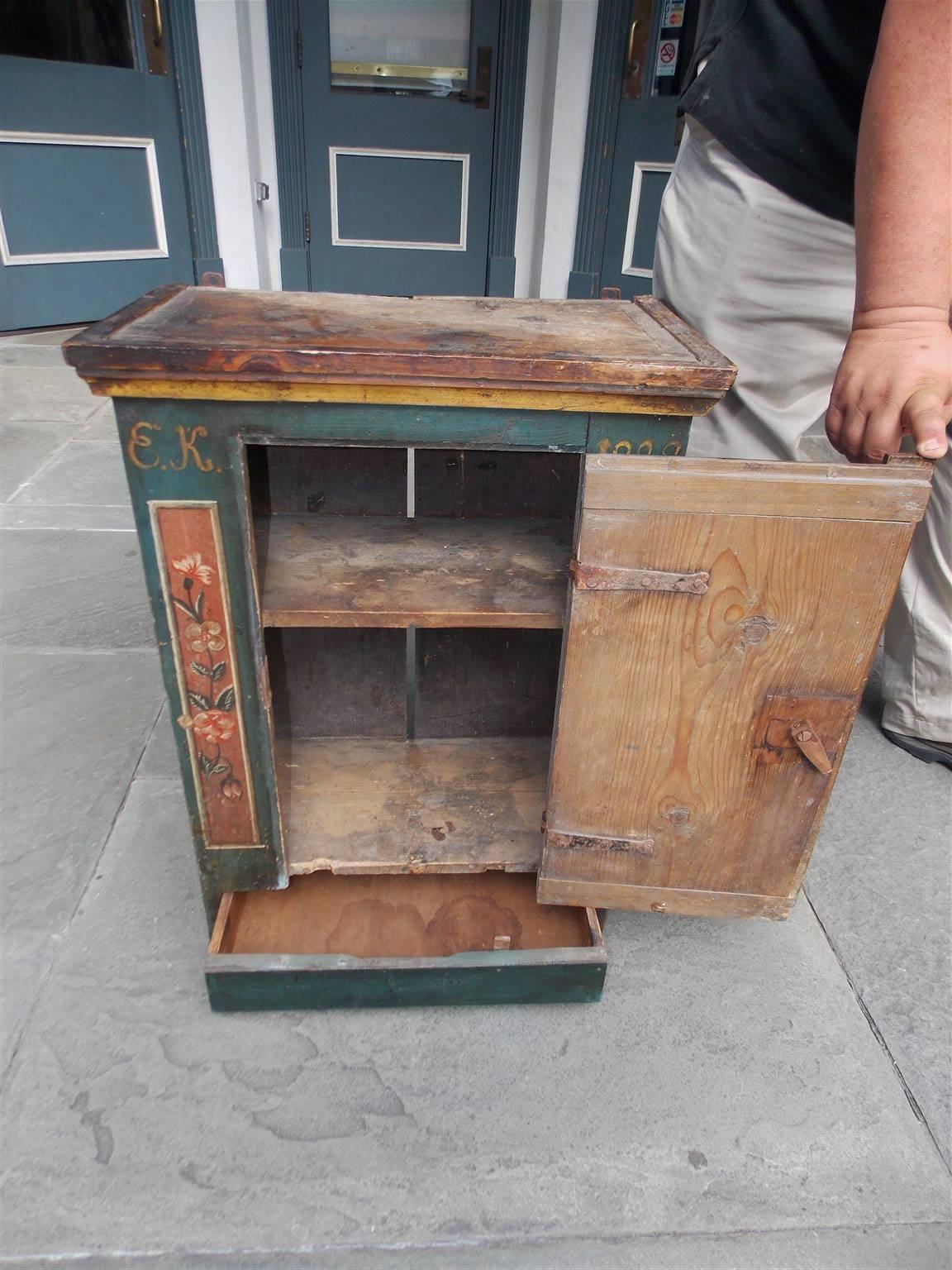 French Deil Painted & Stenciled Hanging Cabinet, Circa 1822 In Excellent Condition In Hollywood, SC