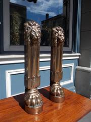 Pair of English Brass & Oak Lion Door Stops, Circa 1780