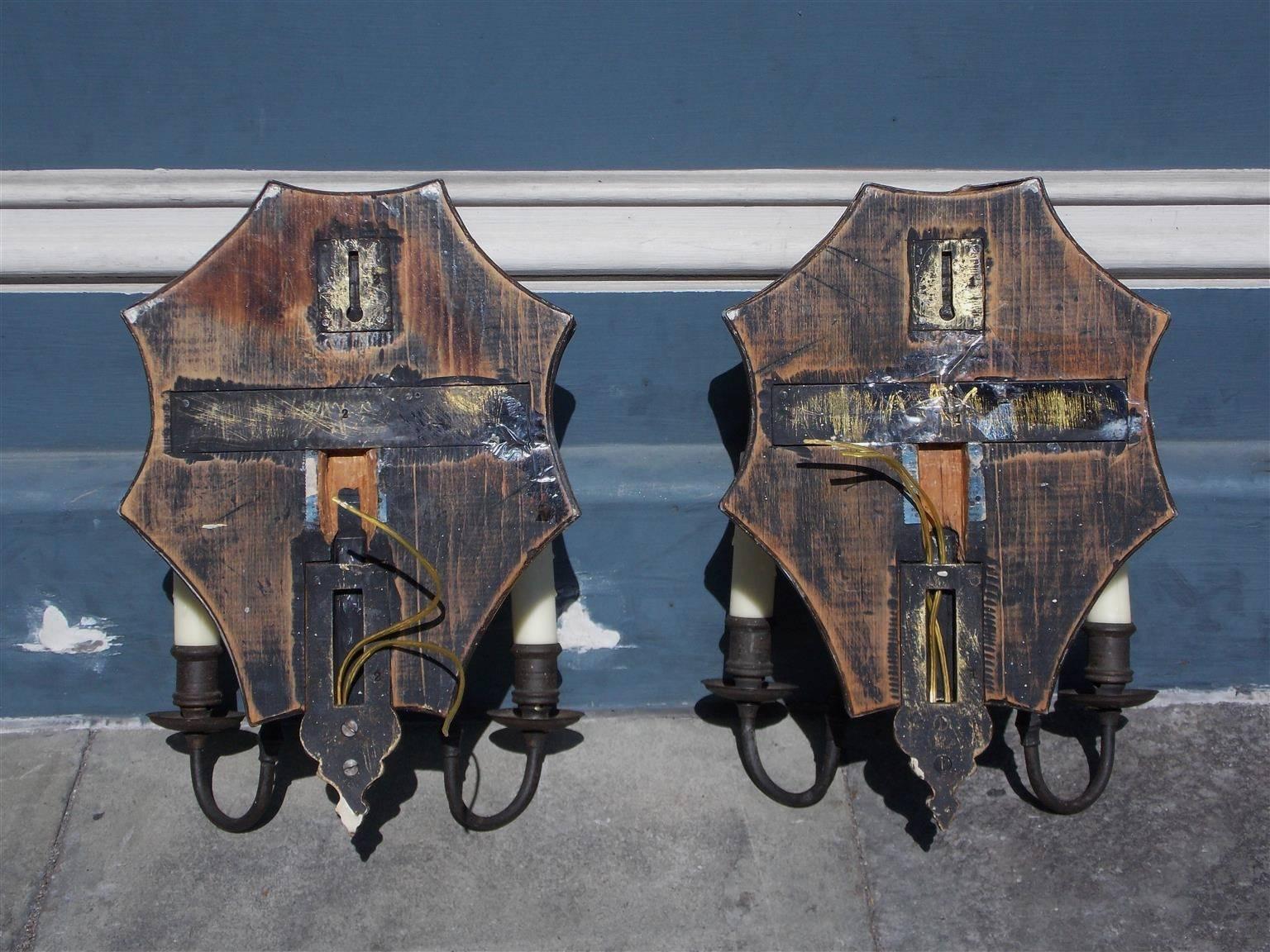 Pair of Venetian Bronze & Decorative Etched Mirrored Wall Sconces, C. 1800 For Sale 1