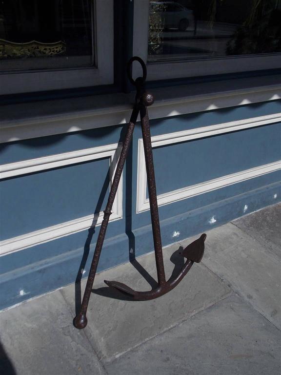 American Nautical Cast Iron Kedge Ship's Anchor with Stock, Circa 1850