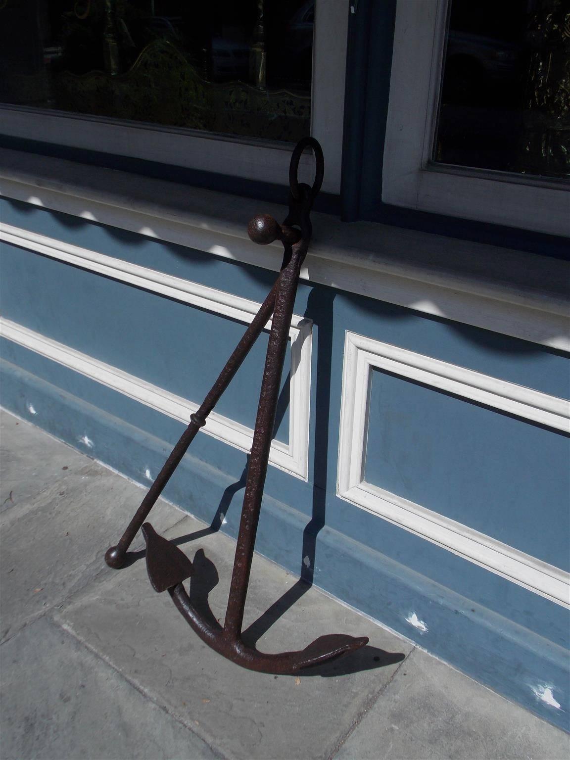 American Empire American Nautical Cast Iron Kedge Ship's Anchor with Stock, Circa 1850
