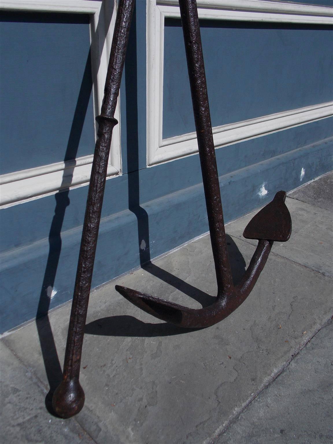 Mid-19th Century American Nautical Cast Iron Kedge Ship's Anchor with Stock, Circa 1850