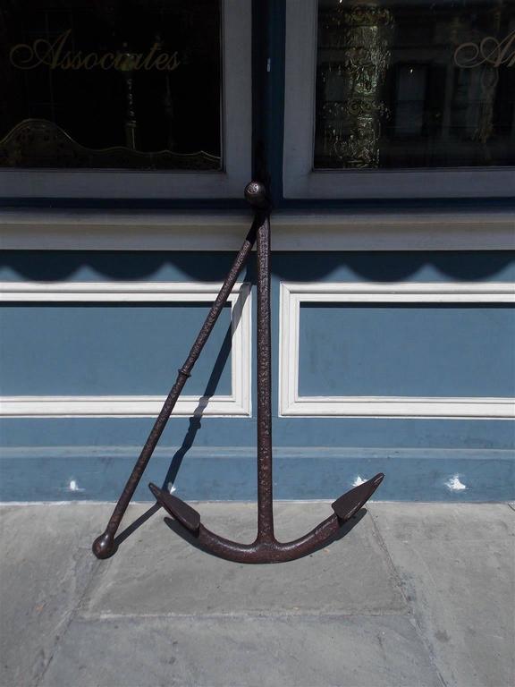 American Nautical Cast Iron Kedge Ship's Anchor with Stock, Circa 1850
