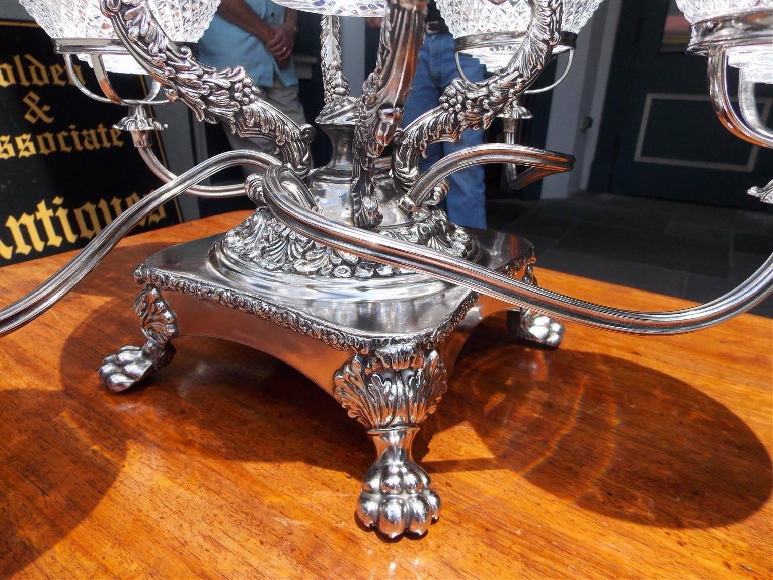 English Sheffield Cut Crystal Acanthus & Berry Epergne, Circa 1830 For Sale 3