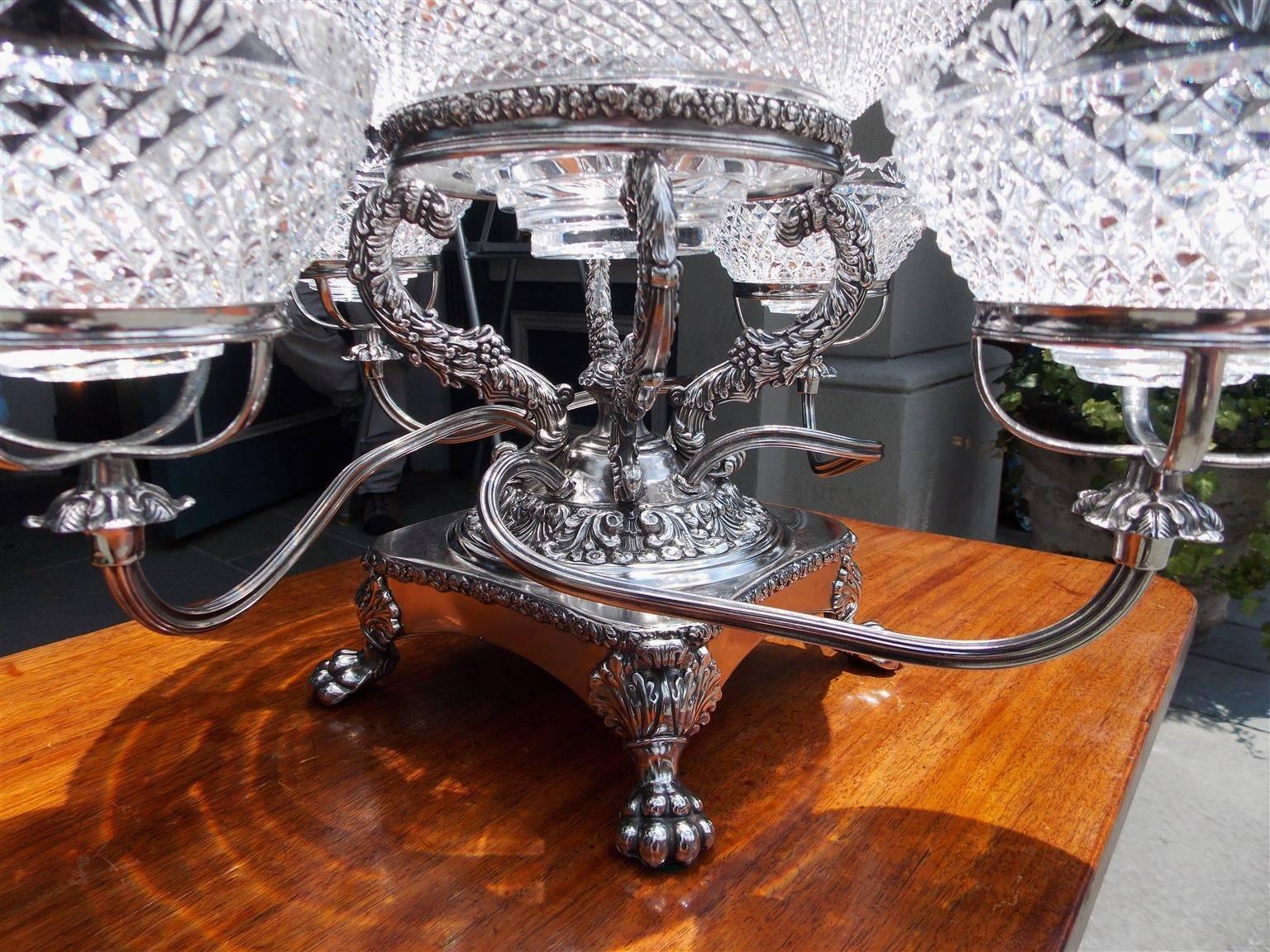 English Sheffield Cut Crystal Acanthus & Berry Epergne, Circa 1830 For Sale 1