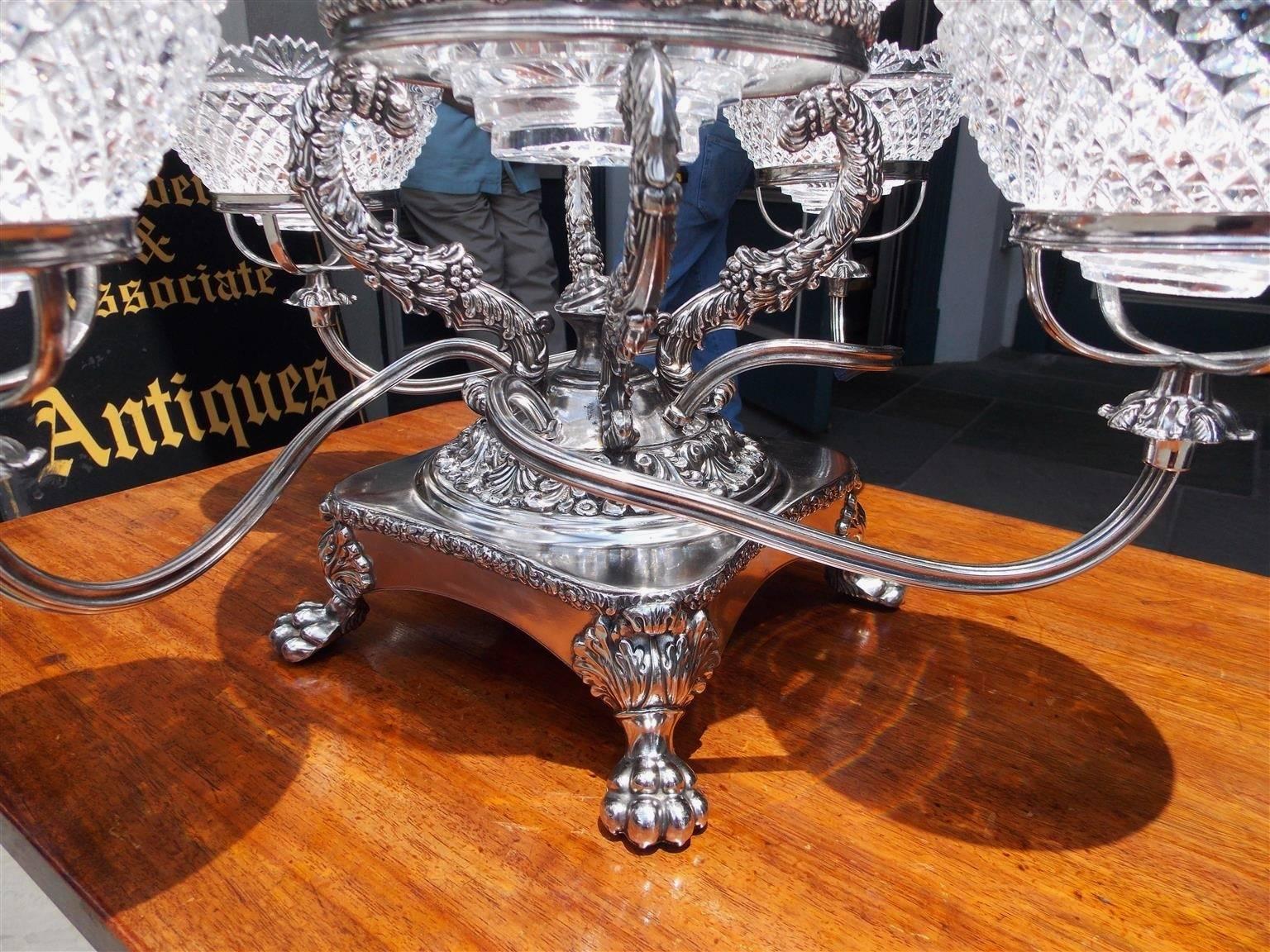 English Sheffield Cut Crystal Acanthus & Berry Epergne, Circa 1830 For Sale 4