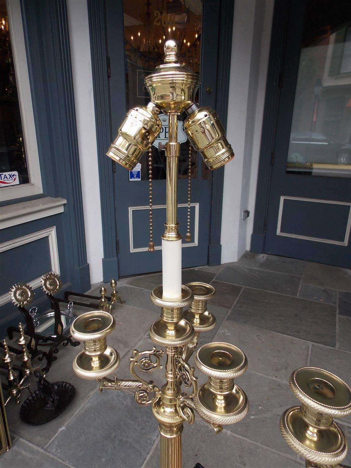Pair of French Brass Candelabra Lamps with Eagle Acanthus Motif, Circa 1820 In Excellent Condition For Sale In Hollywood, SC