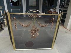French Brass & Copper Decorative Ribbon Floral Swag Fire Screen,  Circa 1850