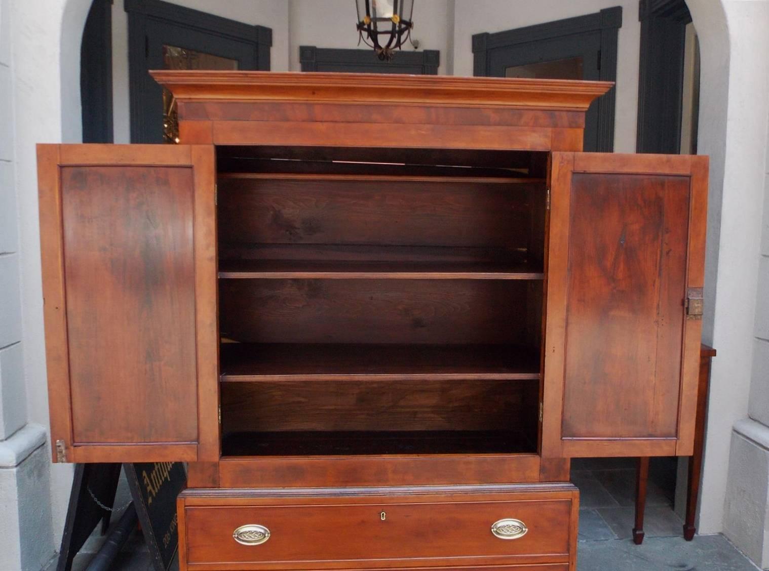 American Colonial American Cherry & Mahogany Graduated Linen Press, North Carolina, Circa 1810 For Sale