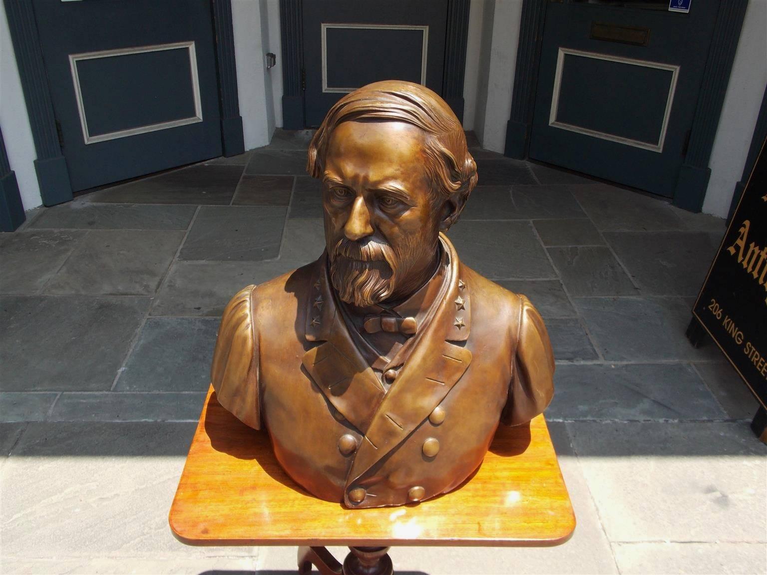 American bronze sculpture of General Robert E. Lee in full dress Military attire signed by maker Edward Virginius Valentine 1838-1930. Valentine moved to Paris in 1859 & studied under Couture and Jouffroy. He then left for Florence to study under