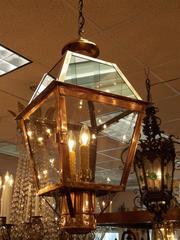 American Copper & Glass Dome Finial Hanging Lantern, Circa 1820