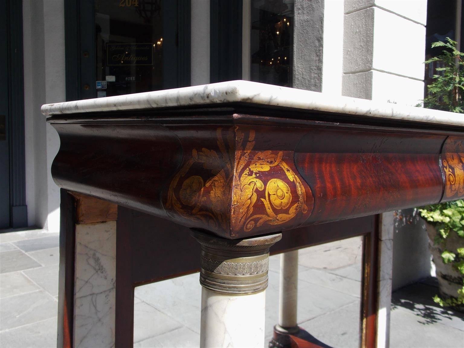 American Mahogany & Marble Console, Circa, 1815 . Attribibuted J. Meeks, NY In Excellent Condition In Hollywood, SC