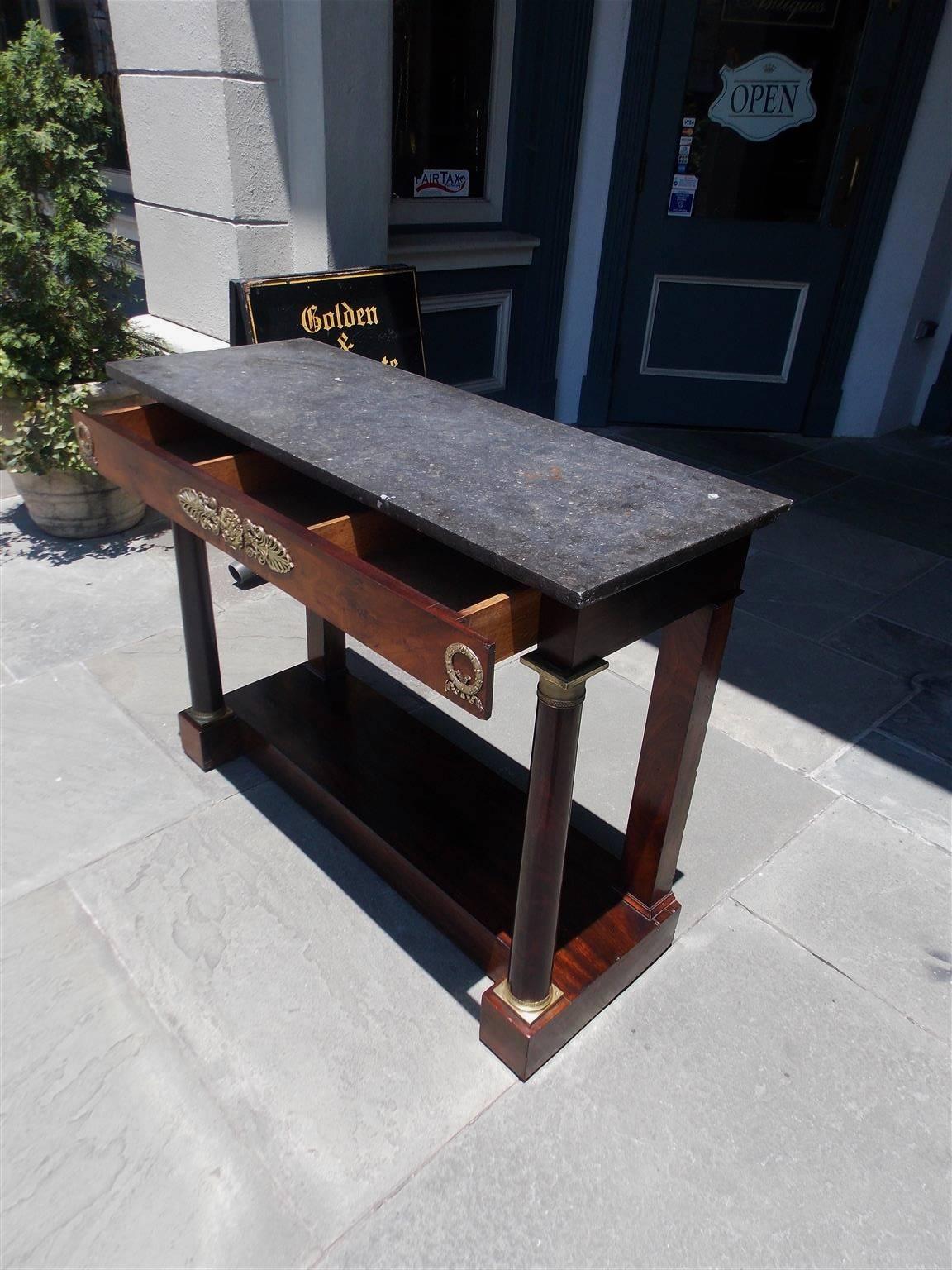 French Neoclassic Mahogany Ormolu & Marble Top Console. Circa 1790 In Excellent Condition In Hollywood, SC