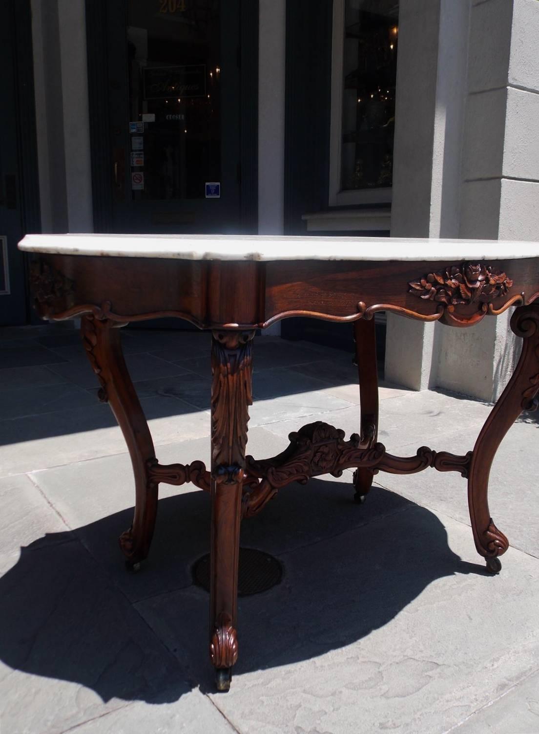 Cast American Rococo Rosewood & Marble Turtle Top Center Table, Circa 1850 For Sale
