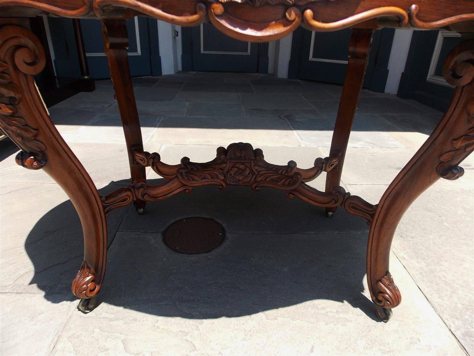 American Rococo Rosewood & Marble Turtle Top Center Table, Circa 1850 For Sale 1
