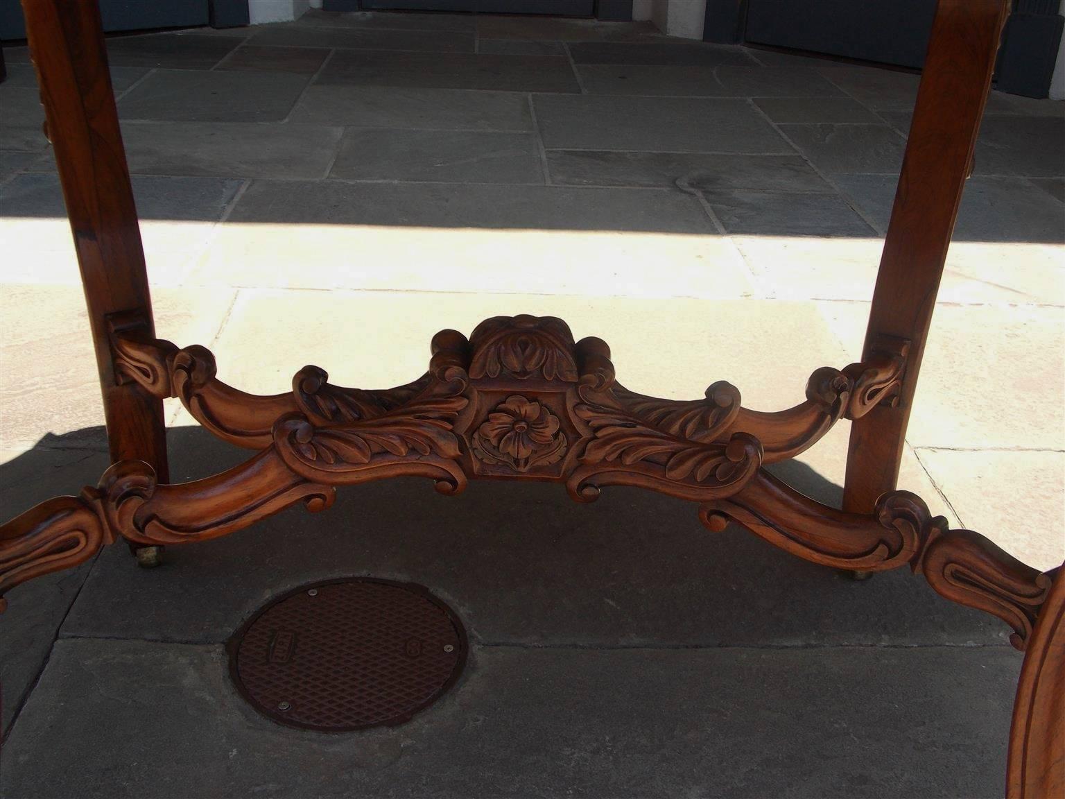 Brass American Rococo Rosewood & Marble Turtle Top Center Table, Circa 1850 For Sale