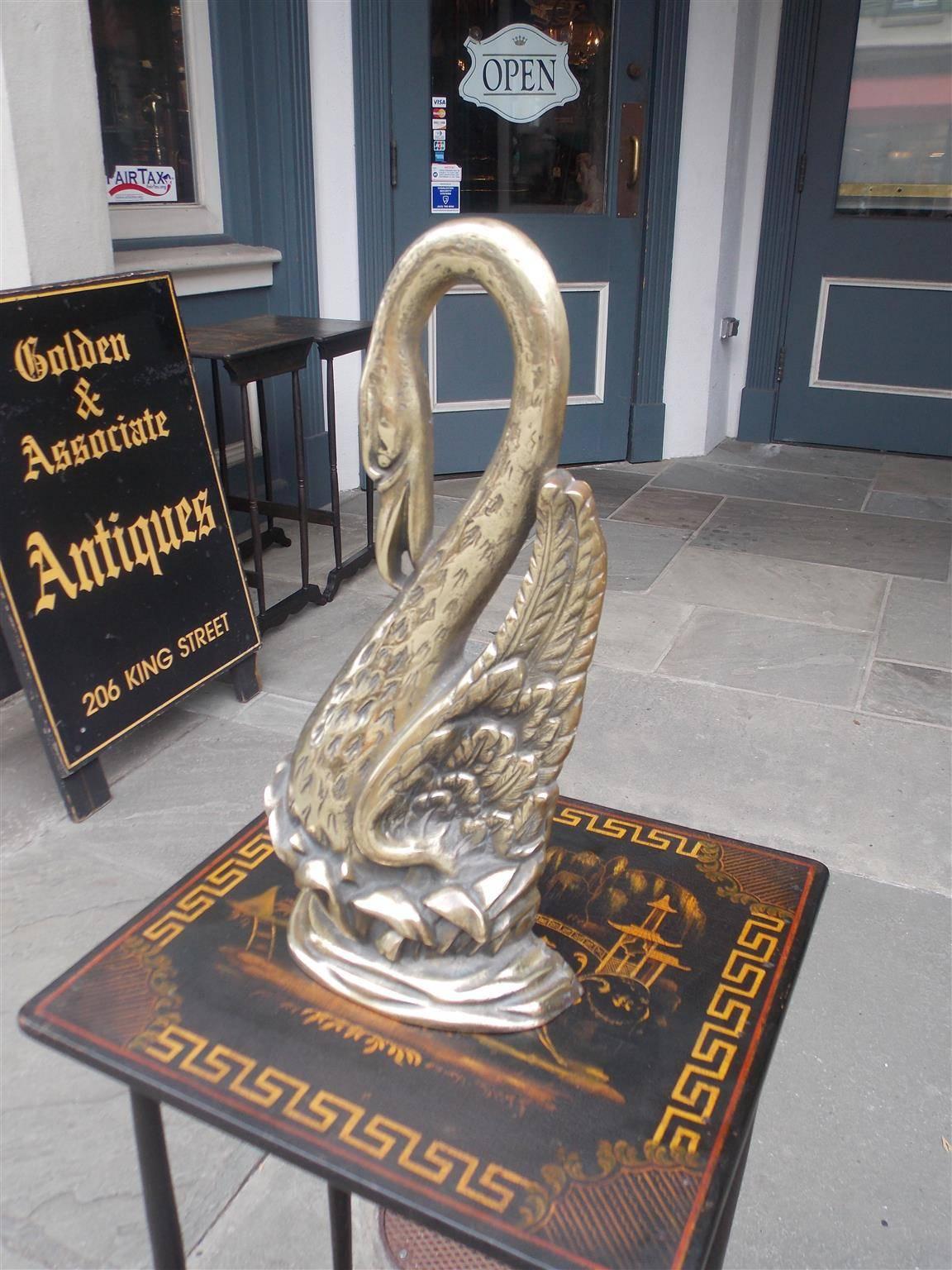 American Empire American Brass Preening Swan Doorstop, Circa 1890