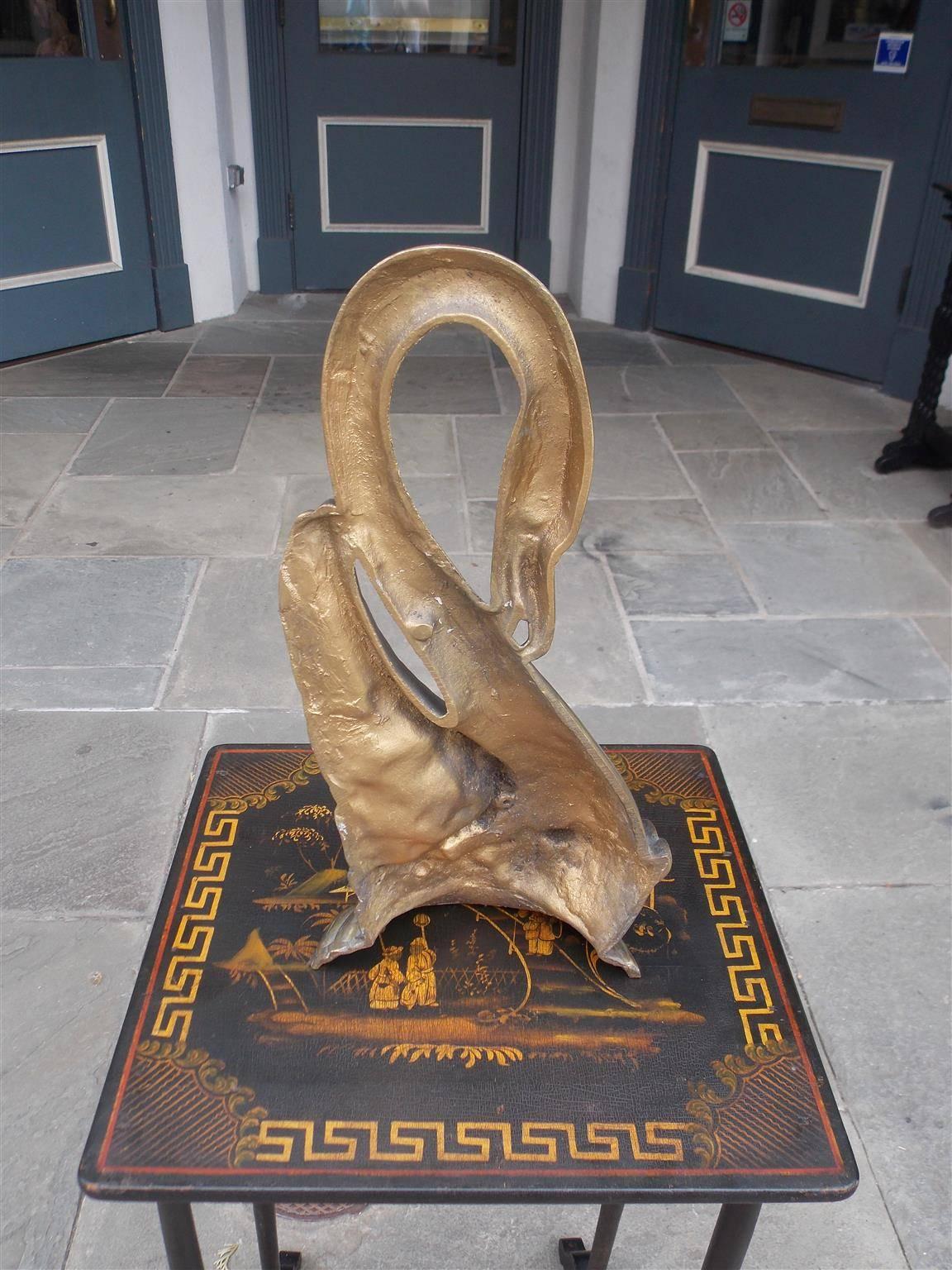Cast American Brass Preening Swan Doorstop, Circa 1890