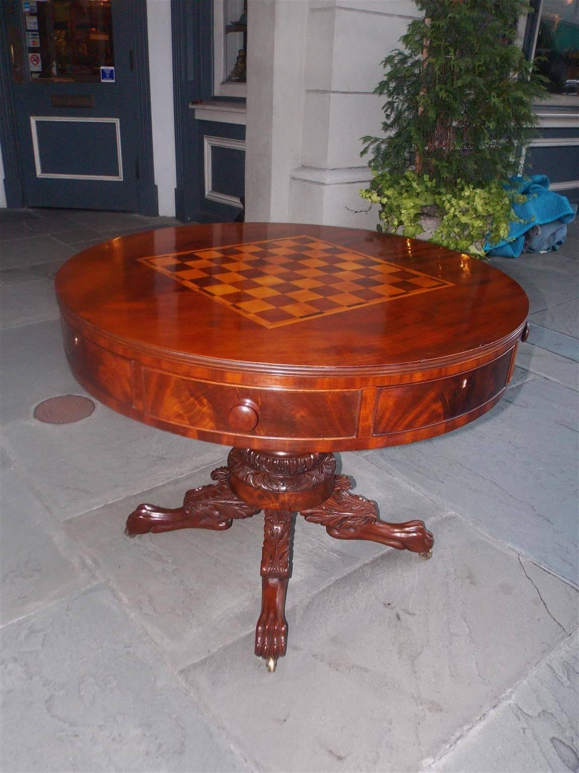 American Empire American Mahogany Inlaid Circular Game Table, Philadelphia, Circa 1810