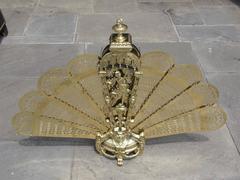 French Brass Figural Pierced Folding Fan Fire Screen, Circa 1820