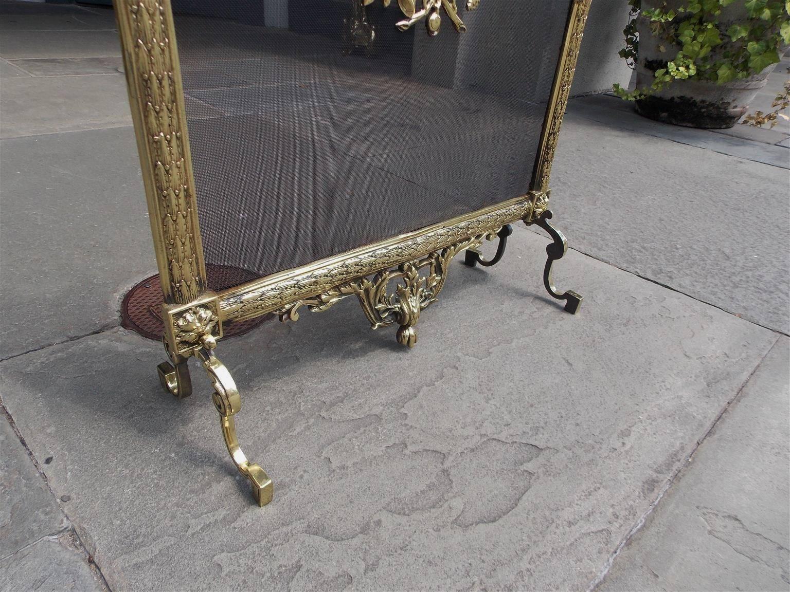 French Brass Lyre & Floral Acanthus Free Standing Fire Screen, Circa 1830 1