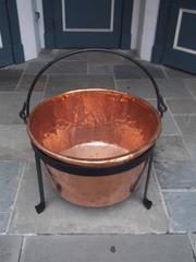 American Copper and Wrought Iron Apple Butter Pot on Stand, Circa 1780