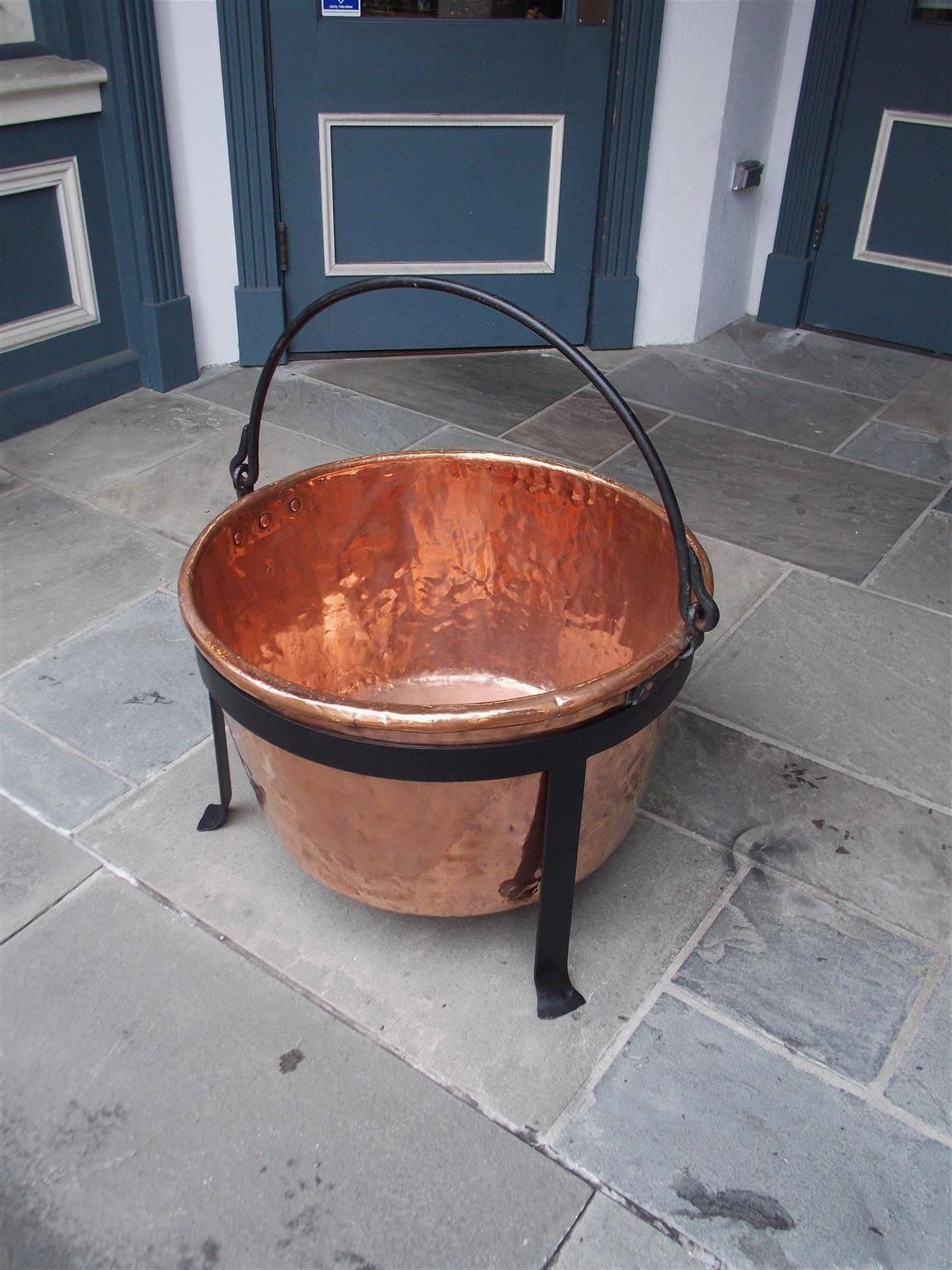 American Colonial American Copper and Wrought Iron Apple Butter Pot on Stand, Circa 1780