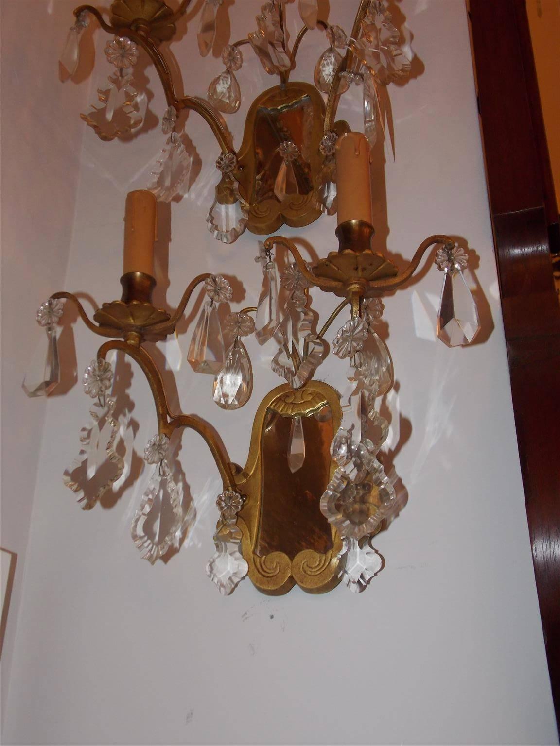 Pair of French Gilt Bronze & Crystal Mirrored Wall Sconces, Circa 1870 In Excellent Condition For Sale In Hollywood, SC