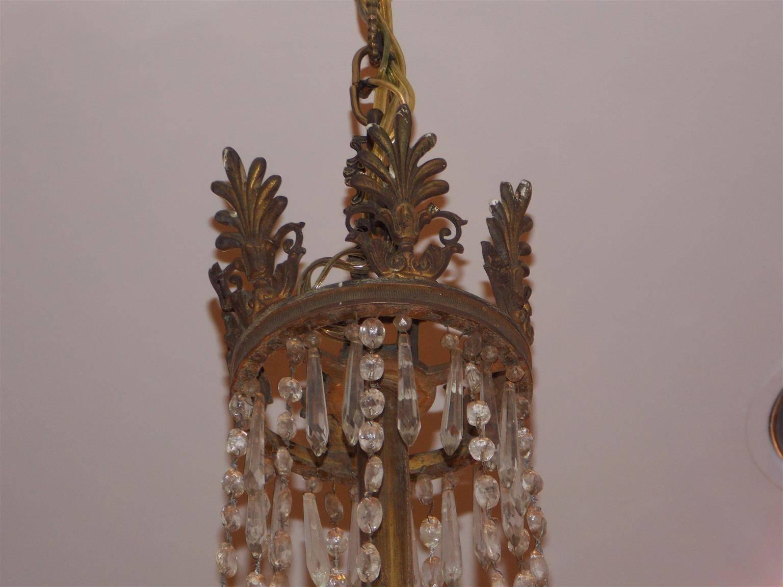Cast English Regency Gilt Bronze Lyre & Crystal Cornucopia Chandelier, Circa 1815