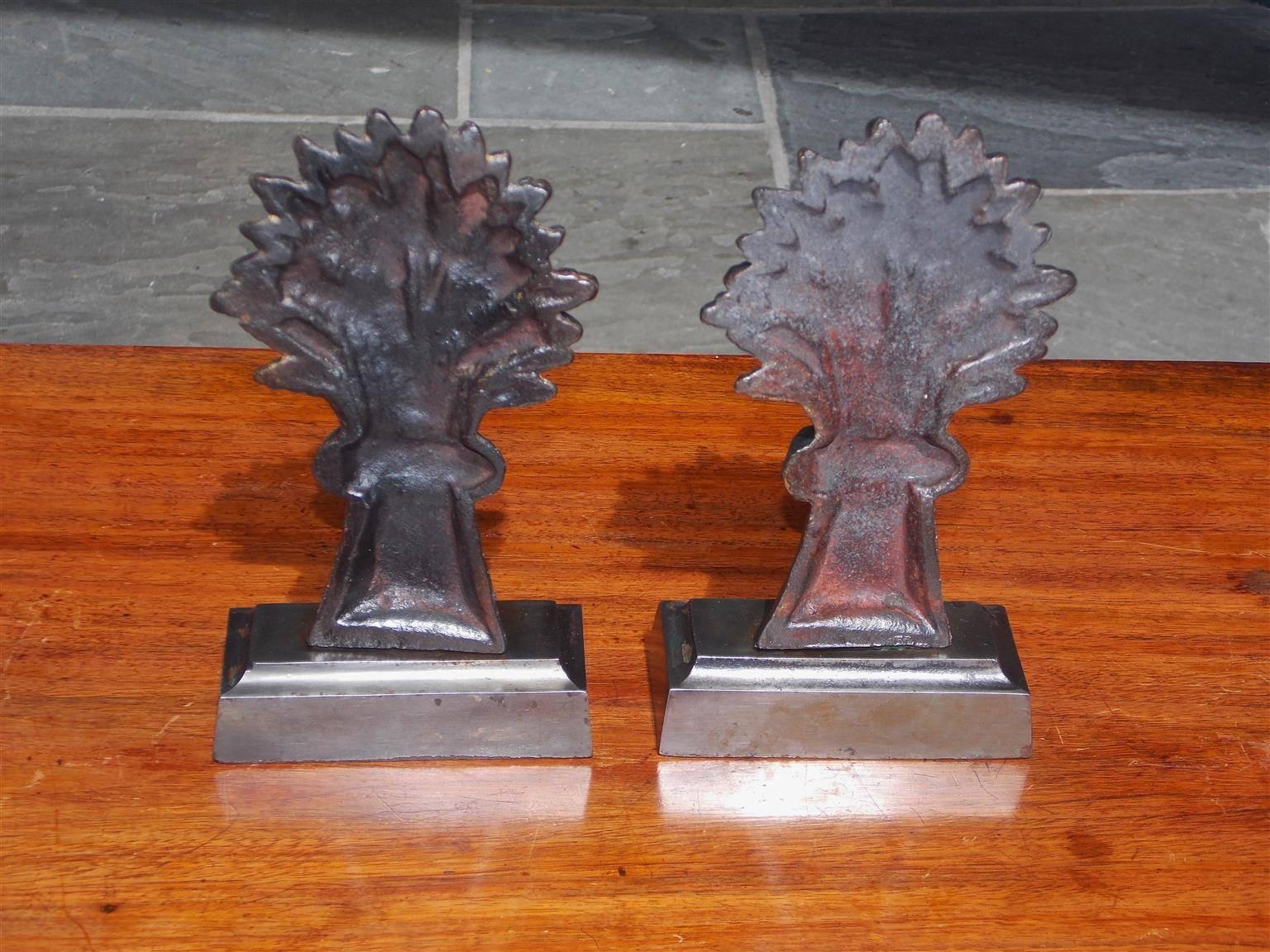 Cast Pair of English Polished Steel Wheat Sheaths Book Ends, Circa 1840 For Sale