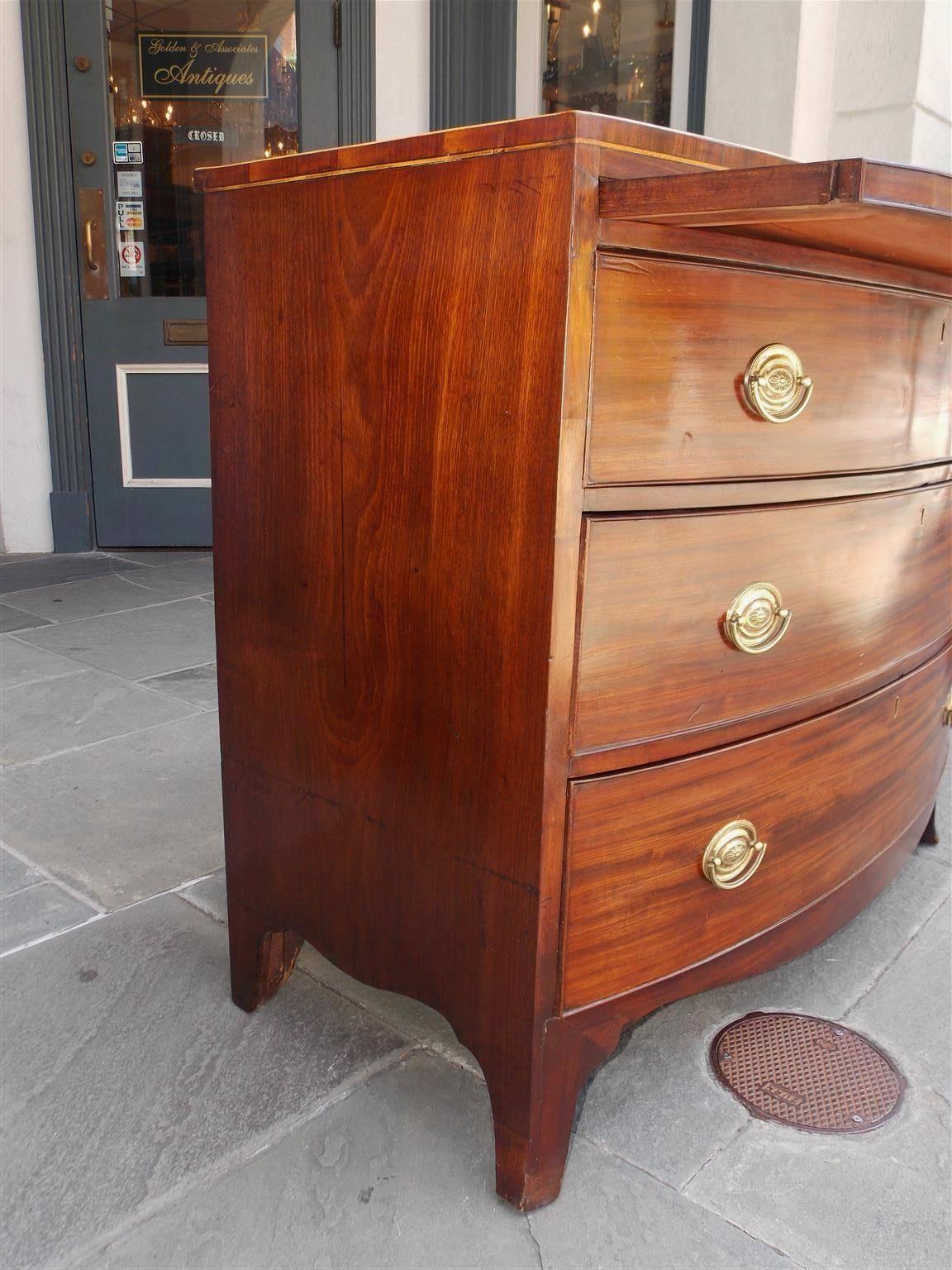 Late 18th Century English Mahogany Bow Front Brushing Slide Chest of Drawers, Circa 1790