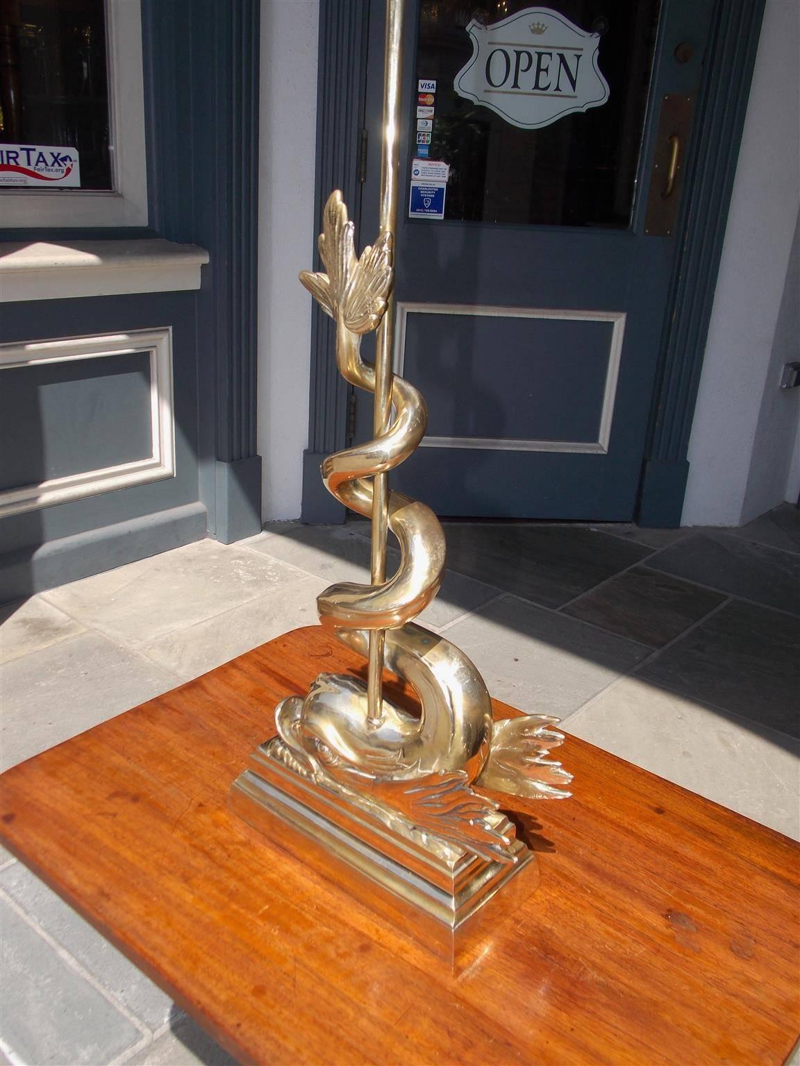 George IV English Brass Dolphin Intertwined Trident Doorstop, Circa 1840 For Sale