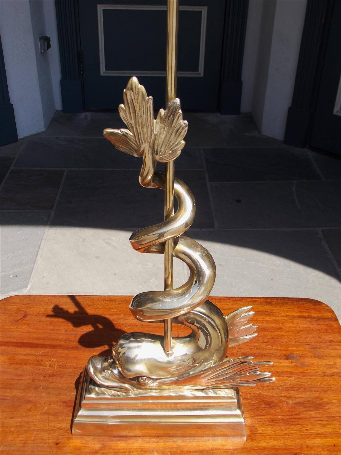 Cast English Brass Dolphin Intertwined Trident Doorstop, Circa 1840 For Sale